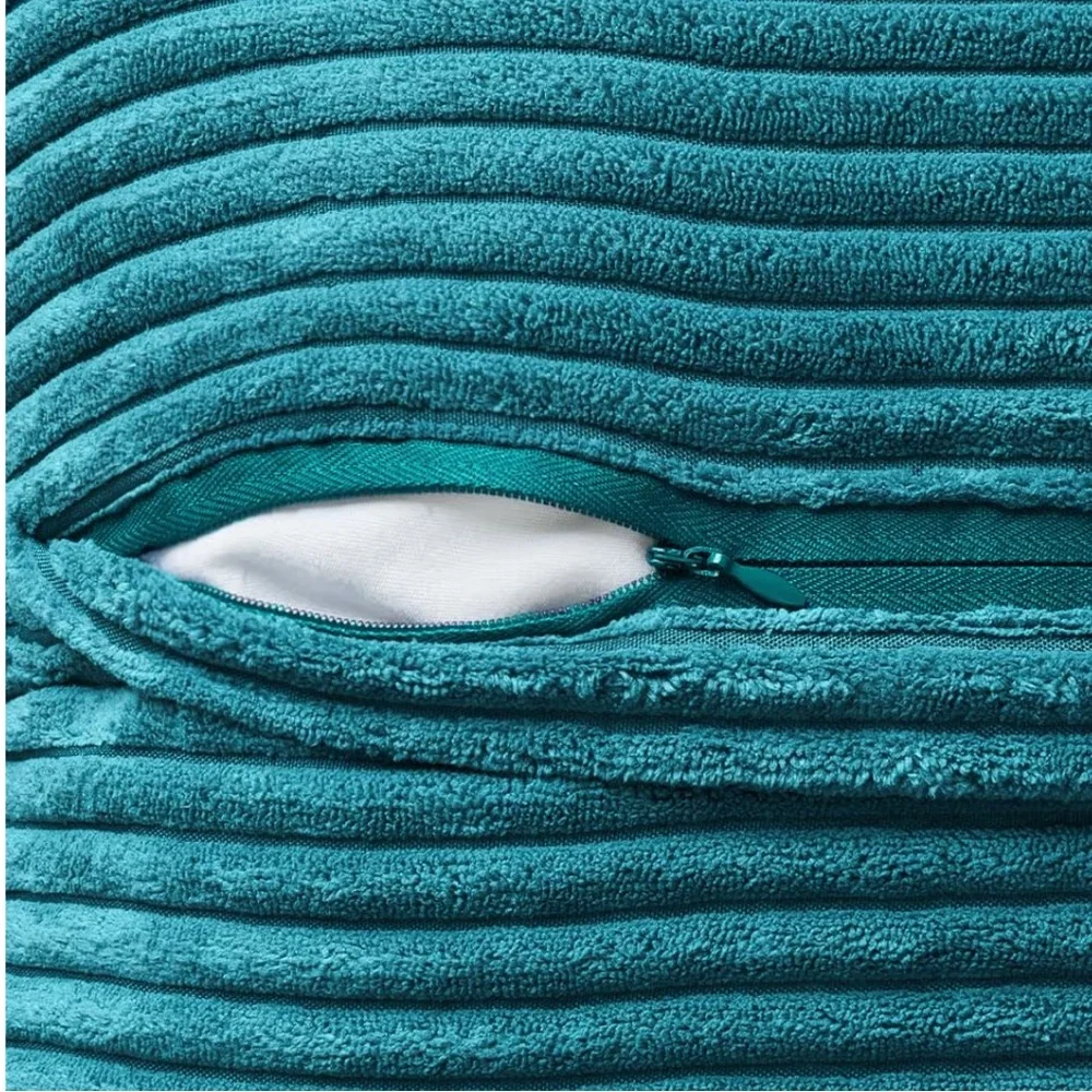 ‘Car Home Office Outdoors’ Striped Patchwork Corduroy Pillow Covers TEAL BLUE